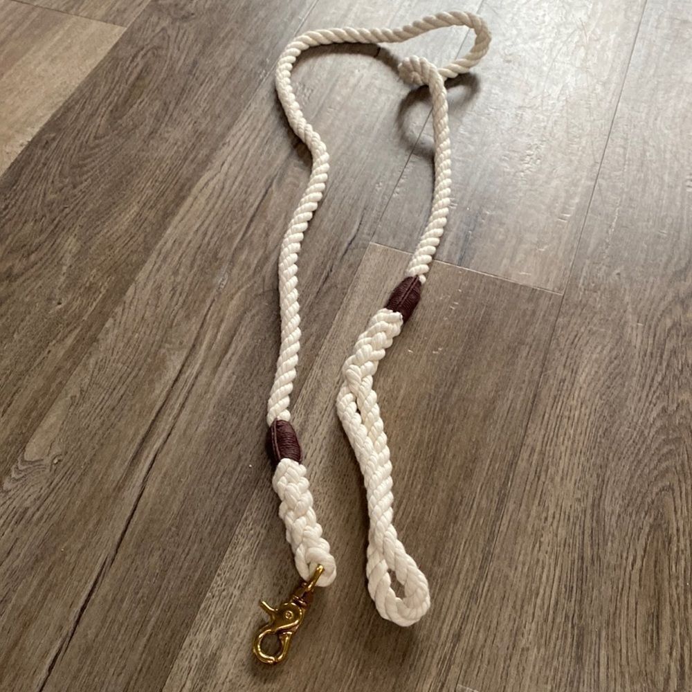 NEW Wiggly Woos Cotton Rope Dog Leash | Natural Cotton & Brass | 5 ft Length